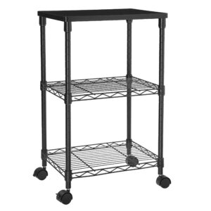 songmics 3 tier printer stand, printer table with wheels, rolling printer cart, printer desk with metal frame for home office, 16.1 x 12.2 x 26.8 inches, black ulgr303b01