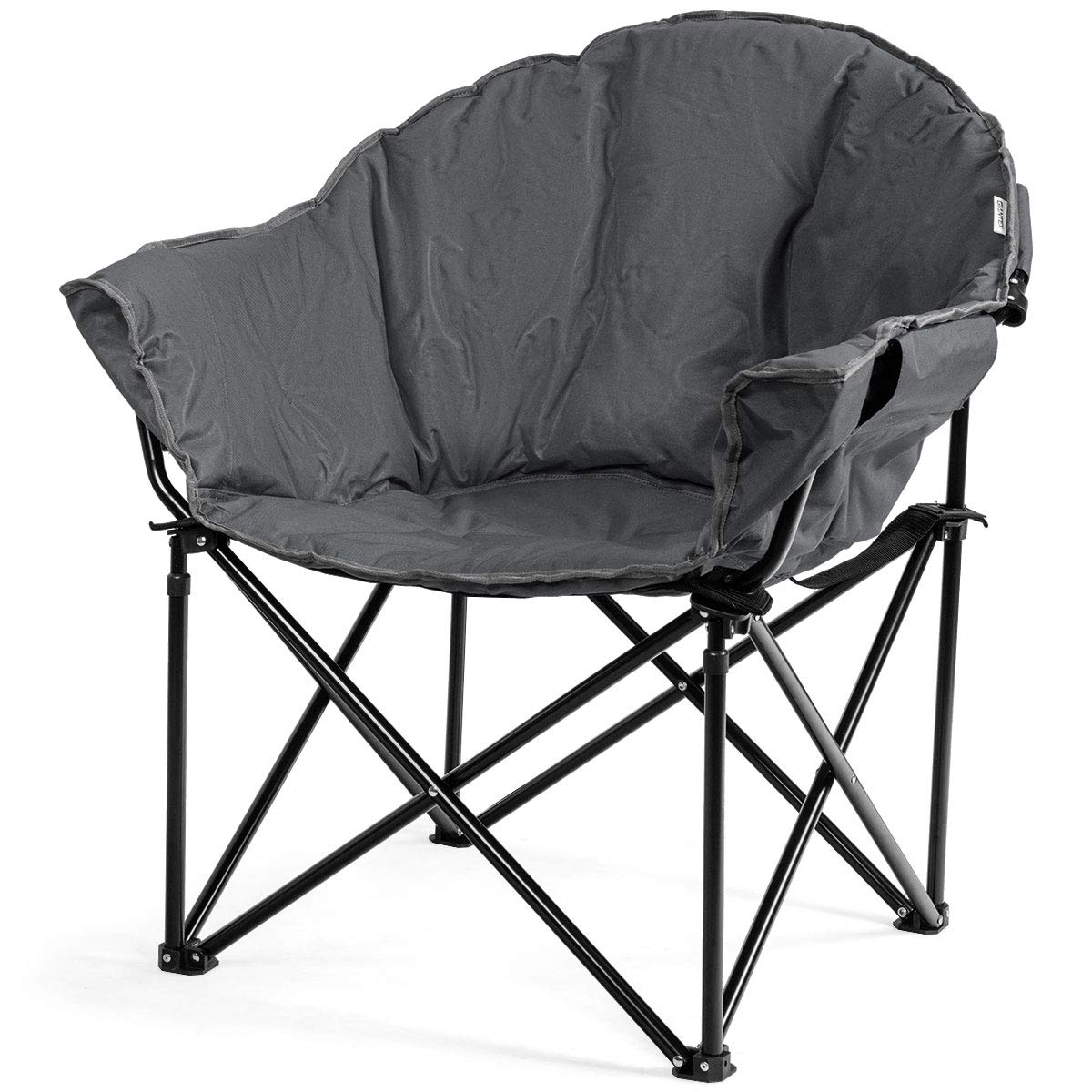 Giantex Portable Camping Chair, Moon Saucer Chair, Outdoor Folding Chair with Soft Padded Seat, Lawn Chair with Cup Holder and Carry Bag (Grey)