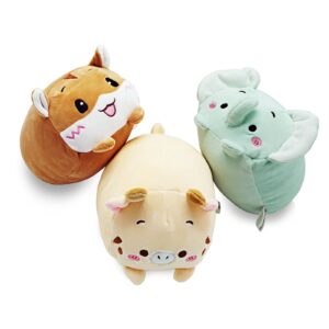 onsoyours plush toys set, 3pcs stuffed animals with elephant, deer and hamster, creative decoration cuddly plush pillows 9" for kids girls boys (elephant/deer/hamster)