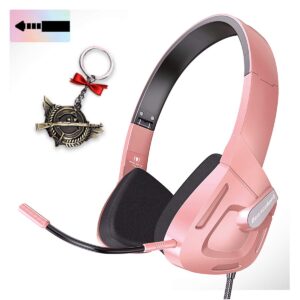 pink gaming headset for girl, women, kids, teens,stereo headphones for pc, ps4, new xbox one, smartphones 3.5mm jack wired kid headset with detachable mic,adjustable headband, foldable. (pink)