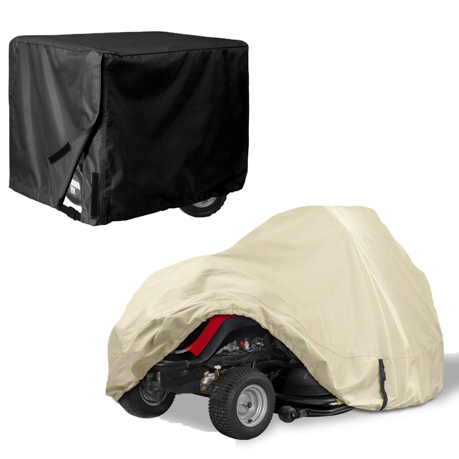 Porch Shield Waterproof Generator Cover 32 x 24 x 24 inch Bundle with Tractor Cover (Black/Light Tan)