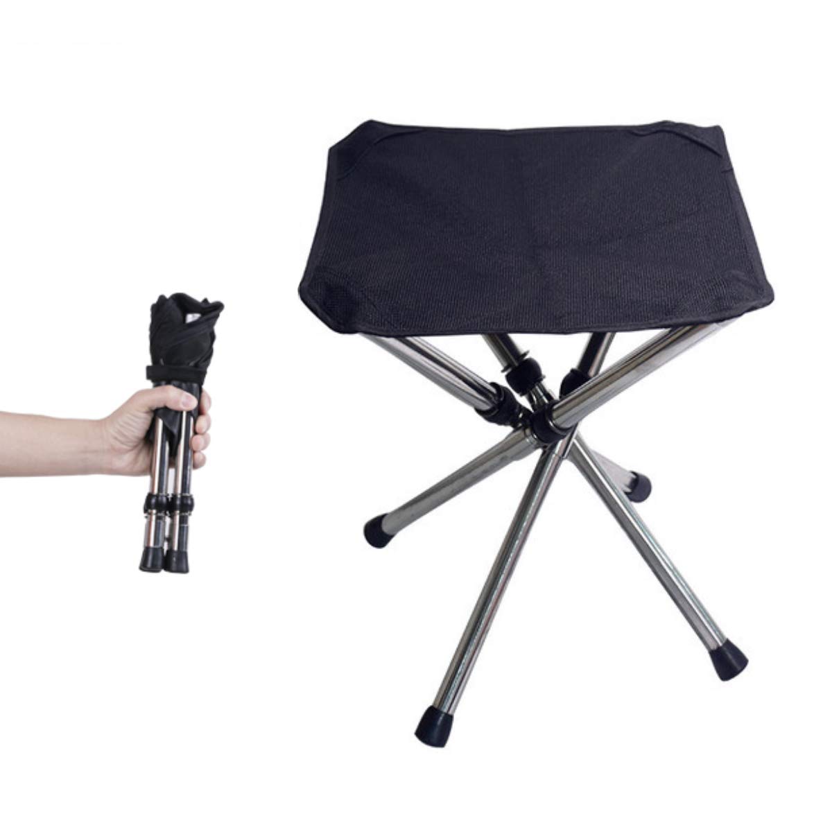 OutyFun - Portable Folding Stool - Load 250LB Stainless Steel Outdoor Slacker Retractable Foldable Chair with Storage Bag for Hiking, Beach, Camping, BBQ and Fishing