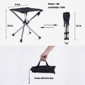 OutyFun - Portable Folding Stool - Load 250LB Stainless Steel Outdoor Slacker Retractable Foldable Chair with Storage Bag for Hiking, Beach, Camping, BBQ and Fishing