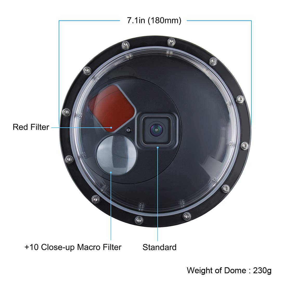 SOONSUN Dome Port for GoPro Hero 8 Black, Dome Lens Waterproof Housing Case with Trigger and Floating Hand Grip for GoPro HERO8 Black Camera, Built-in Switchable Red Filter and 10x Macro Filter