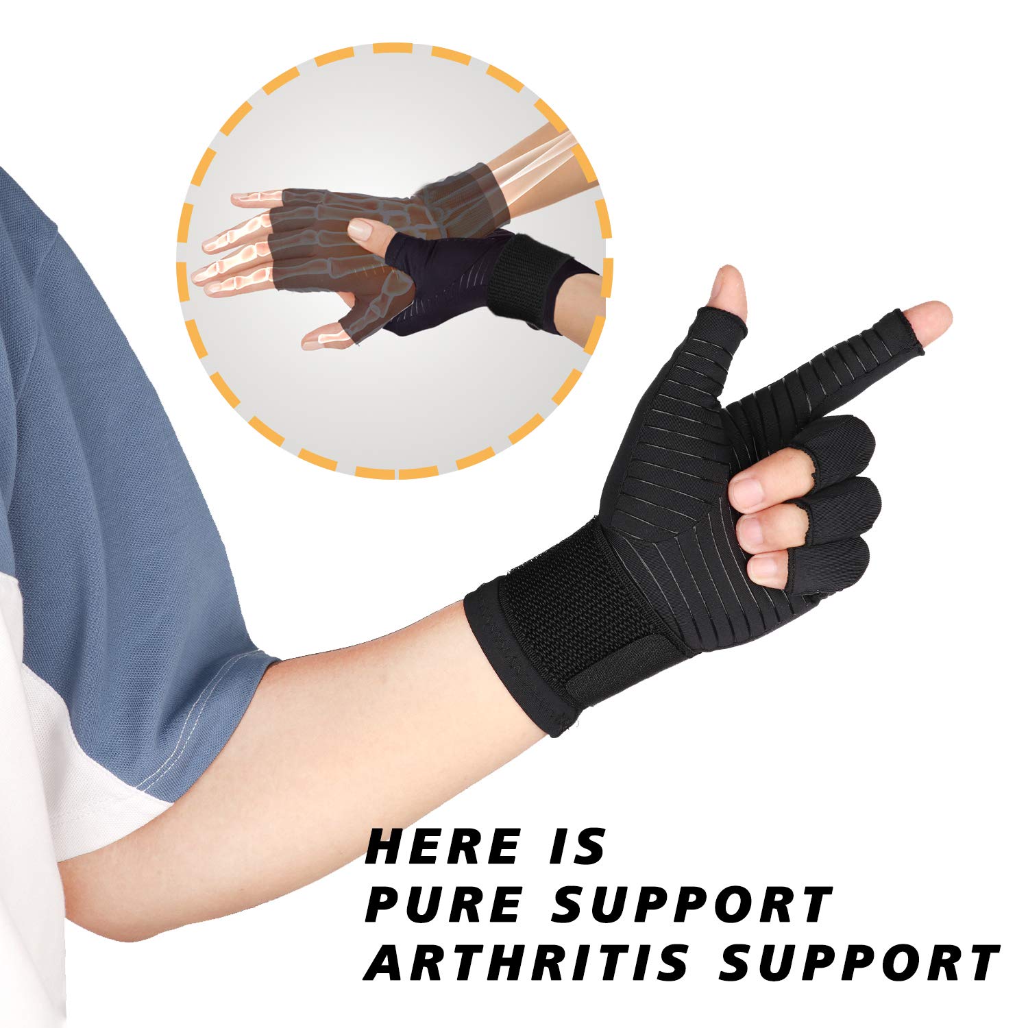 THX4COPPER Compression Arthritis Gloves with Strap, Carpal Tunnel,Support