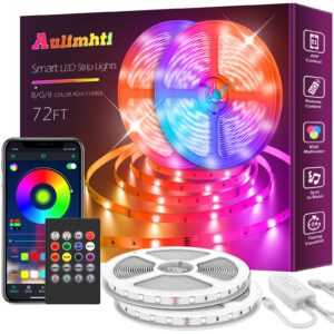 aulimhti 100ft led strip lights,bluetooth app control music sync led lights for bedroom,led lights with remote,5050 rgb color changing lights for room party (70ft)