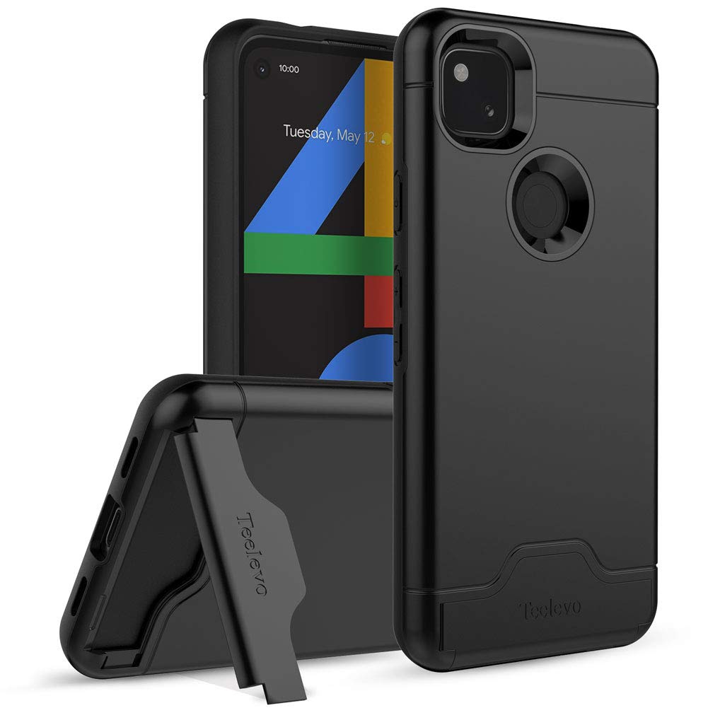 Teelevo Wallet Case for Google Pixel 4a [NOT Compatible with Pixel 4a 5G], Dual Layer Case with Card Slot Holder for Google Pixel 4a - Black