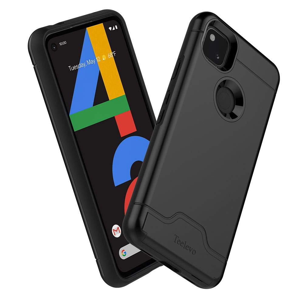 Teelevo Wallet Case for Google Pixel 4a [NOT Compatible with Pixel 4a 5G], Dual Layer Case with Card Slot Holder for Google Pixel 4a - Black