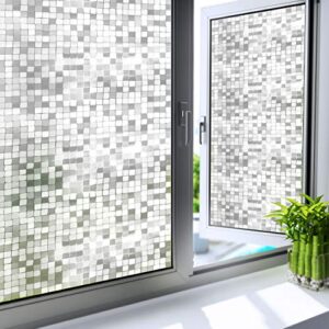 yenhome frosted window film privacy static cling window film decorative window film 3d mosaic window sticker sun blocking anti uv glass film for door bathroom home office heat control 17.7x118 inch