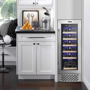 COLZER 24 inch Beverage Refrigerator with Glass Door 180 Cans Mini Beverage Cooler Under Counter Frestanding Built in Center Garage Fridge with Lock for Drink Beer Soda Wine Water