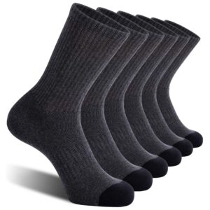 celersport 6 pack men's athletic crew socks, work boot socks with full cushion, grey, shoe size: 9-12