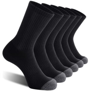 celersport 6 pack men's athletic crew socks, work boot socks with full cushion, black, shoe size: 9-12