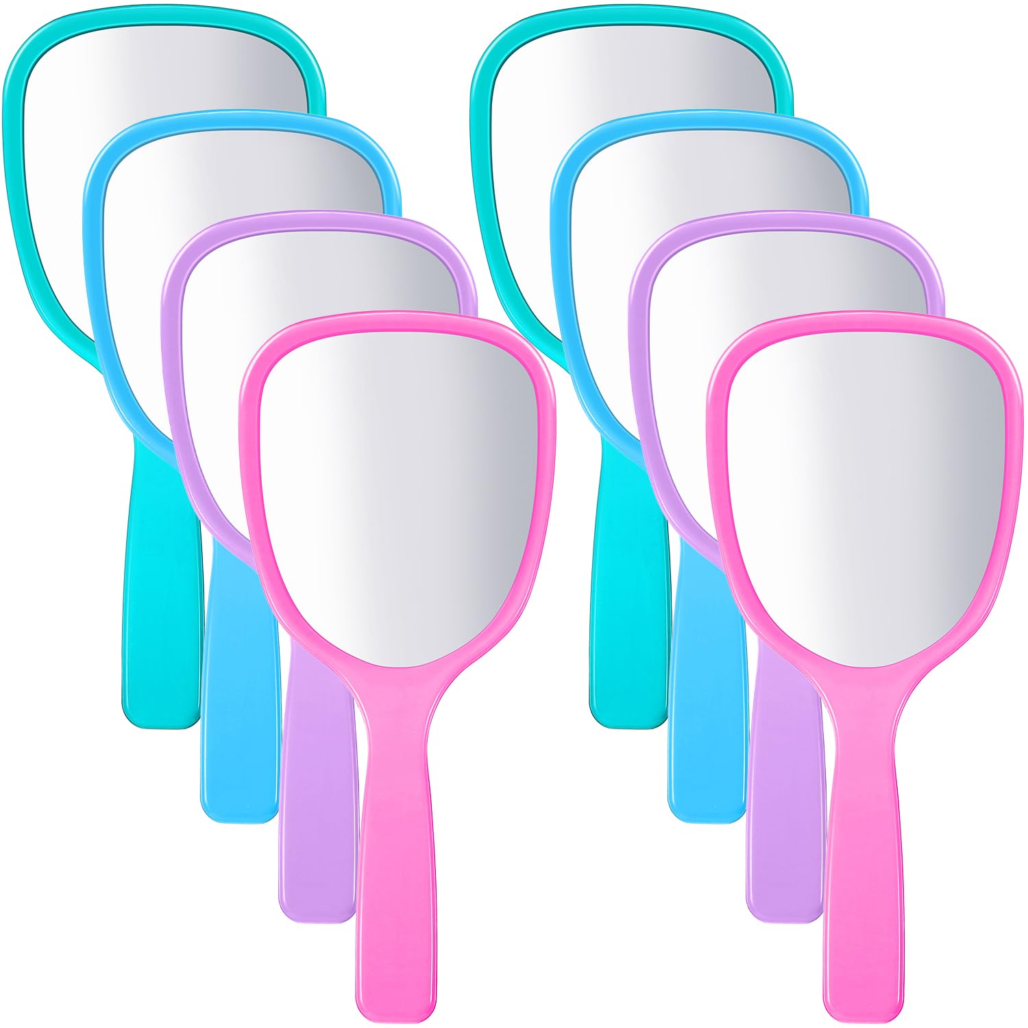 Small Handheld Hand Mirror Compact Travel Makeup Mirror Handheld Cosmetic Mirror with Handle Personal Mirror Portable Vanity Mirror 3.15 Inch Wide, 7.09 Inch Long (Blue, Green, Pink, Purple,8 Pieces)