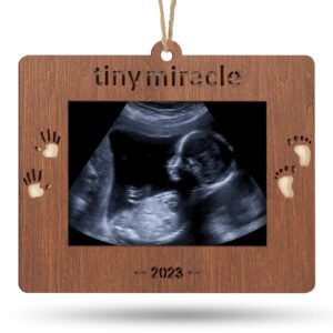creawoo 2023 tiny miracle christmas ornament sonogram picture frame baby's first christmas baby gift ultrasound photo frame tiny miracle keepsake for expecting parents and grandparents