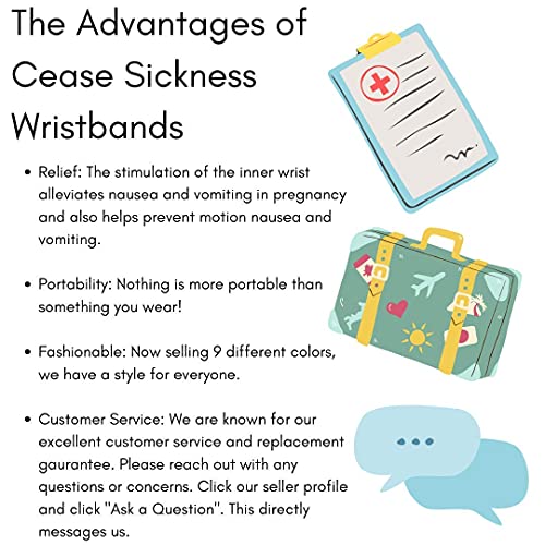 Cease Sickness Anti Nausea Wristband, Relief for Motion Sickness and Morning Sickness, Acupressure Wristband, Push Bead Into Wrist, Seasickness, Helps Vertigo, Relieves Dizziness