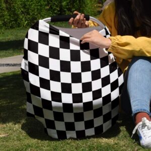 Car Seat Canopy Nursy Cover, Simple Black and White Checkered Flag Multi Use Breastfeeding Scarf for Infant Carseat Canopy, Stroller, Shopping Cart, Highchair