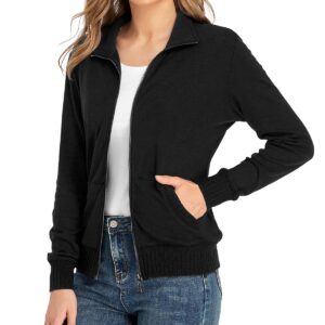 andy & natalie Women's Zip up Jackets Sweatshirts Jacket Stand Collar Jacket with Pockets