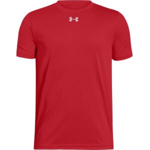 under armour locker tee short-sleeve t-shirt, red (600)/ metallic silver, youth medium
