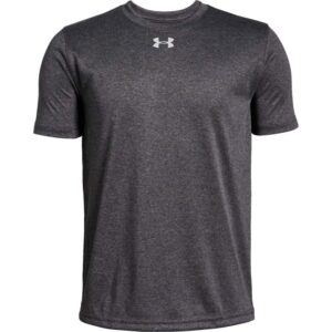 under armour locker tee short-sleeve t-shirt, carbon heather (090)/ metallic silver, youth large