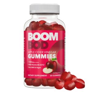 boombod apple cider vinegar gummies (60 count) – acv gummies for weight management, digestion support, gut health, energy levels – non-gmo, vegan gummies with vitamin b6, vitamin b9, vitamin b12