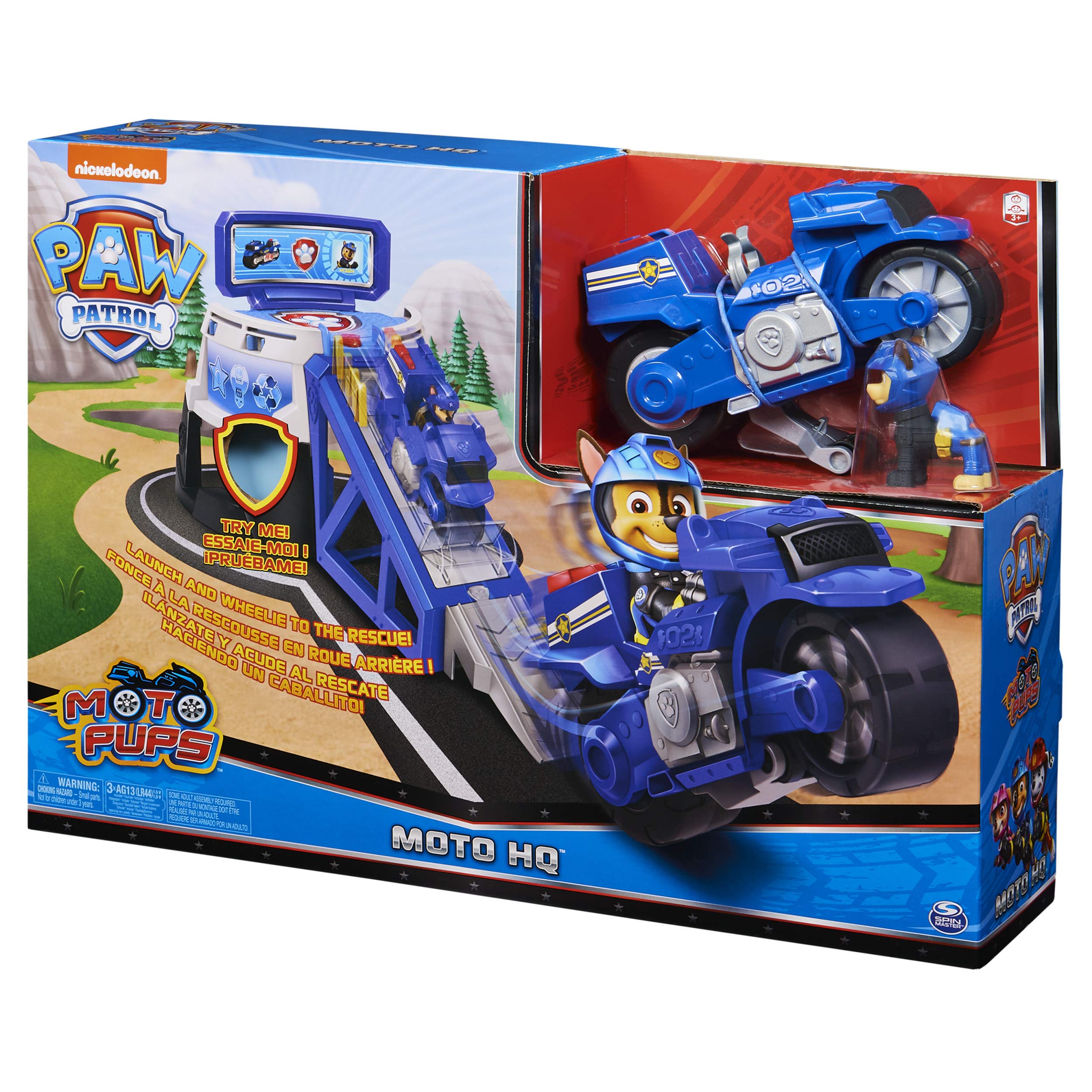 Paw Patrol, Moto Pups Moto HQ Playset Toy with Sounds and Exclusive Chase Figure and Motorcycle Vehicle