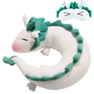 aihanch dragon neck pillow anime cute haku dragon pillow anime plush doll toy kids travel pillows with sleeping eye mask for chrismas birthday gift