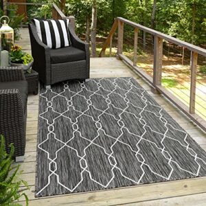 unique loom outdoor trellis collection area rug - links trellis (5' 3" x 8' rectangle, charcoal/ gray)