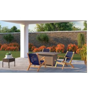 Patio Sense 63634 Vega Natural Stain Outdoor Chair Acacia Wood Construction Woven Web Seat Mid Century Design Comfortable Reclining Armchair Patio Lawn Garden Backyard Deck - Navy Blue Cording