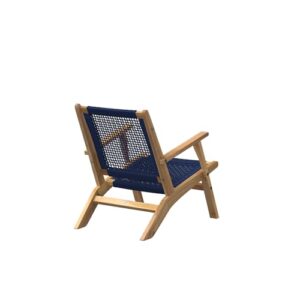 Patio Sense 63634 Vega Natural Stain Outdoor Chair Acacia Wood Construction Woven Web Seat Mid Century Design Comfortable Reclining Armchair Patio Lawn Garden Backyard Deck - Navy Blue Cording