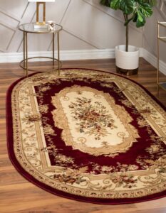 unique loom versailles collection traditional classic floral motif area rug (5' 0 x 8' 0 oval, burgundy/ivory)