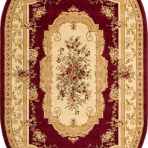 Unique Loom Versailles Collection Traditional Classic Floral Motif Area Rug (5' 0 x 8' 0 Oval, Burgundy/Ivory)