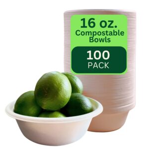 EcoFairy - 100-piece Compostable Bowls 16 oz - Disposable Bowls for Hot Soup - Biodegradable Bowls for Ice Cream, Salad, Cereals, Desserts & Snacks - Sugarcane Bagasse Microwave-safe Paper Bowls