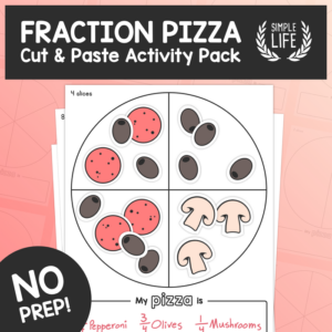 fraction pizza – beginner fractions activity – cut & paste math pack