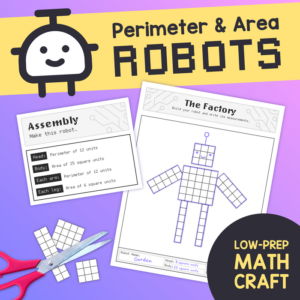 perimeter and area robots – beginner math craft activity for 3rd grade & 4th grade