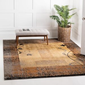 unique loom barista collection area rug - excelsa (7' 10" square, beige/ brown)