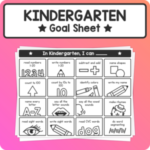 kindergarten goals sheet – common core kindergarten goal setting activity