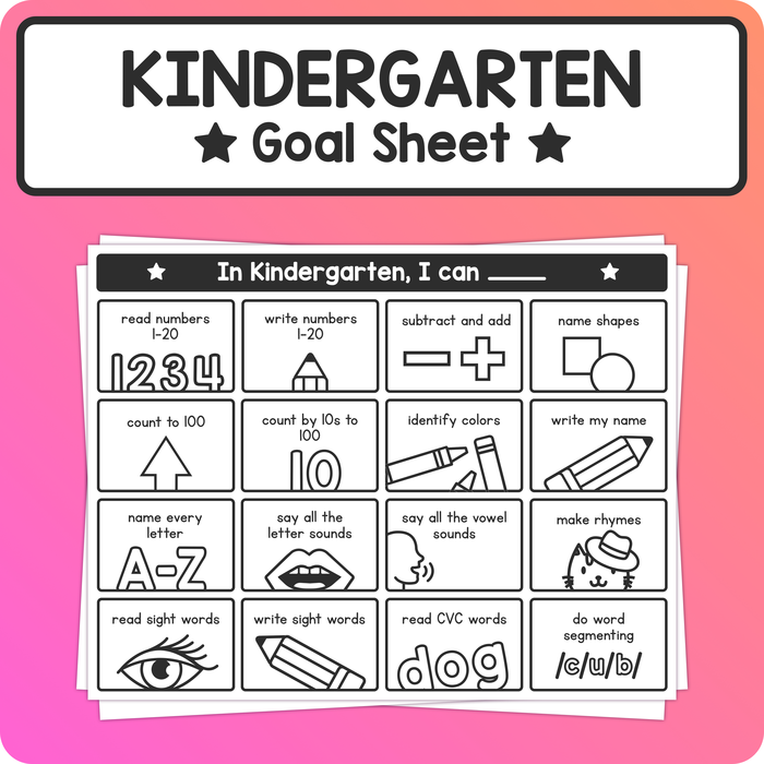 Kindergarten Goals Sheet – Common Core Kindergarten Goal Setting Activity