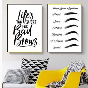 twtqyc motivational quotes art canvas poster eyebrow print painting fashion wall art picture make up poster black and white salon decor -40x60cmx2 (no frame)