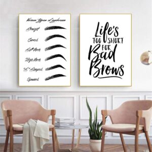 TWTQYC Motivational Quotes Art Canvas Poster Eyebrow Print Painting Fashion Wall Art Picture Make Up Poster Black and White Salon Decor -40x60cmx2 (No Frame)