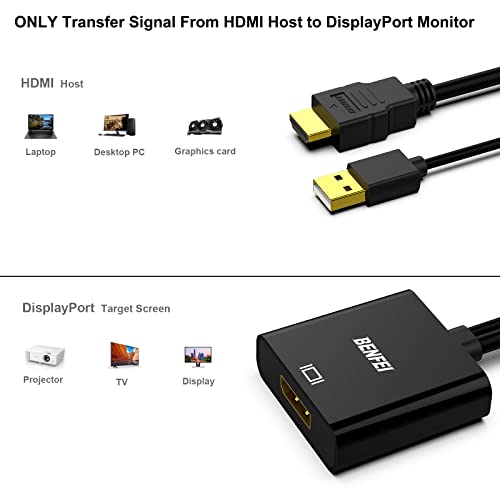 HDMI to DisplayPort, BENFEI HDMI to DisplayPort Adapter Resolution Up to 4K@60Hz Compatible with Laptop, Xbox 360 One, PS4 PS3 HDMI Device - HDMI Input to DisplayPort Output