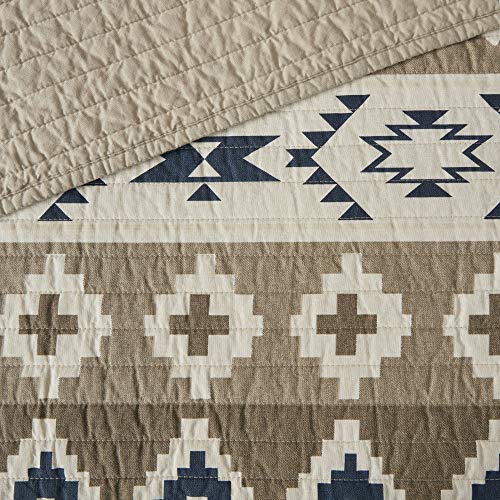 Woolrich Reversible Quilt Cabin Lifestyle Design - All Season, Breathable Coverlet Bedspread Bedding Set, Matching Shams, Oversized Full/Queen, Montana Tribal Tan 3 Piece