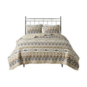 Woolrich Reversible Quilt Cabin Lifestyle Design - All Season, Breathable Coverlet Bedspread Bedding Set, Matching Shams, Oversized Full/Queen, Montana Tribal Tan 3 Piece