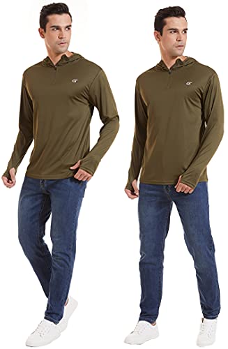 Satankud Mens UPF 50+ UV Sun Protection Hoodie Thumb Long Sleeve Fishing Shirt ArmyGreen XX-Large