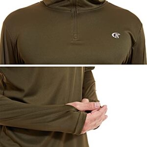 Satankud Mens UPF 50+ UV Sun Protection Hoodie Thumb Long Sleeve Fishing Shirt ArmyGreen XX-Large