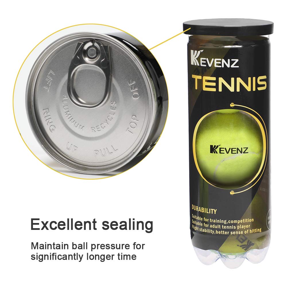 KEVENZ Professional Tennis Balls, Highly Elasticity, More Durable, for Competiton and Training, Pack of 12 (Green-4Cans, 12 Balls)