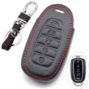 royalfox(tm 5 buttons genuine leather smart remote key fob case cover shell for hyundai kona veloster i30 ix35 solaris azera grandeur ig,2017-2020 hyundai palisade (5 buttons black)
