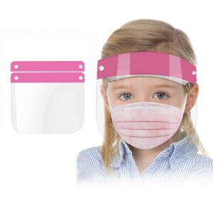 huheta kids face shield 2 pack, protective safety mask for children, transparent anti-fog full face shield, face and eye protection, vacuum packaged (pink)