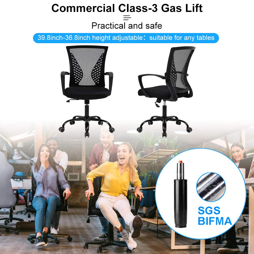 BestShop Ergonomic Office Chair Home Desk Chair Mid Back Mesh Chair Swivel Rolling Computer Chair Modern Task Chair Executive Chair with Armrests Lumbar Support for Women Men, White