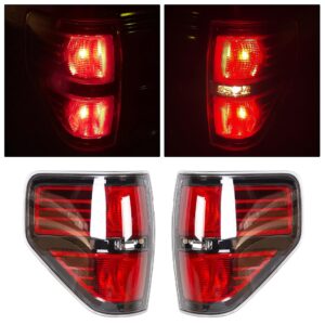 pair halogen tail lights compatible with 2009-2014 ford f-150 f150 svt rear brake lamps red lens lh&rh w/black trim raptor pickup (without bulbs)