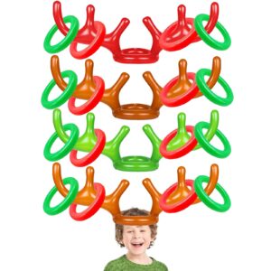 toplee 20 pieces inflatable reindeer antlers toss game, christmas party antler hat games for kids adults family indoor outdoor carnival xmas games(4 antlers 16 rings)